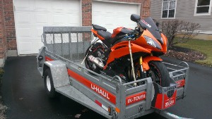 Yamaha R6 on U-Haul trailer