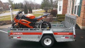 Yamaha R6 on U-Haul trailer